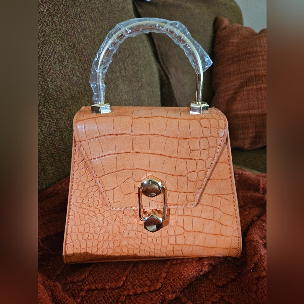 Basgey Mischka Crocodile-Embossed Orange Handbag
